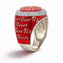 NEVER GIVE UP RED ENAMEL RUBY DIAMONDS MENS RING
