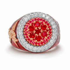 NEVER GIVE UP RED ENAMEL RUBY DIAMONDS MENS RING