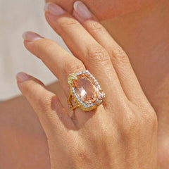 Stambolian 18K Tri-Color Gold Cushion-Cut Morganite and Diamond Cocktail Ring Front View