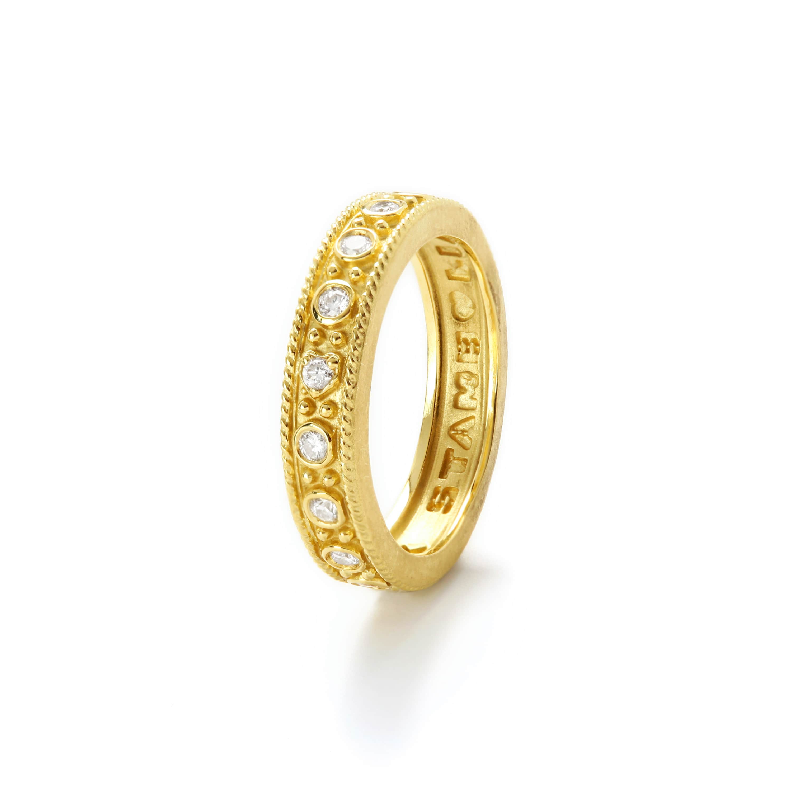 Stambolian 18K Yellow Gold Bezel-Set Diamond Stackable Band Ring Perspective View