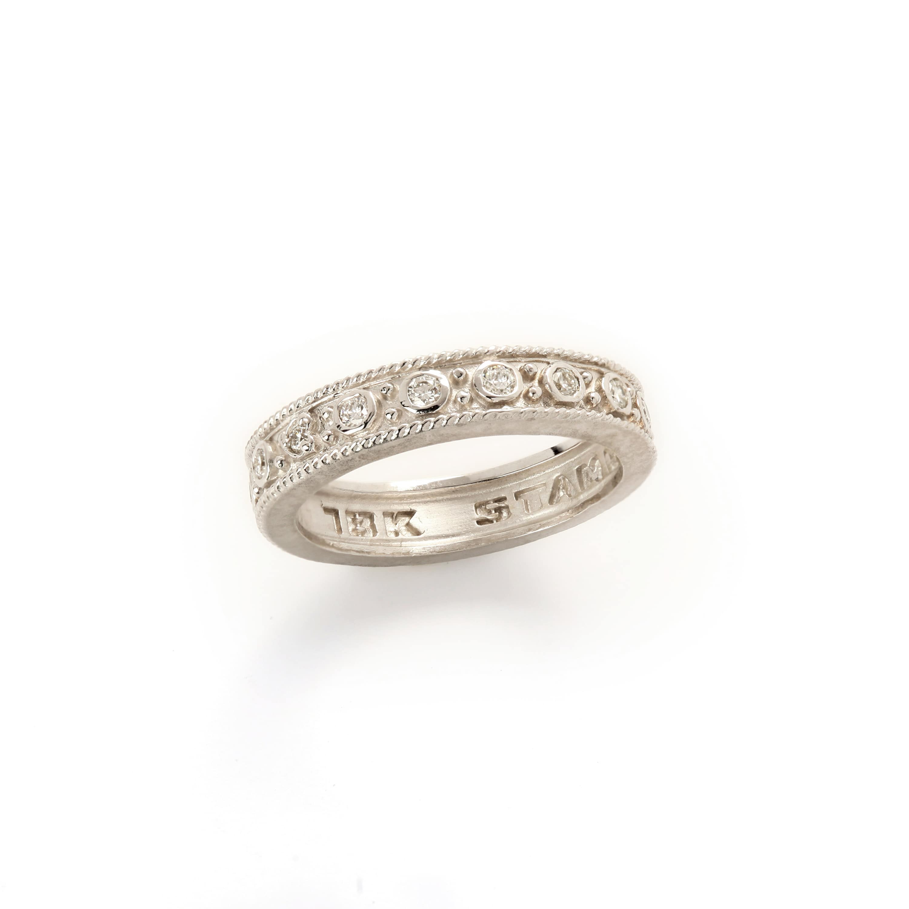 Stambolian 18K White Gold Bezel-Set Diamond Stackable Band Ring