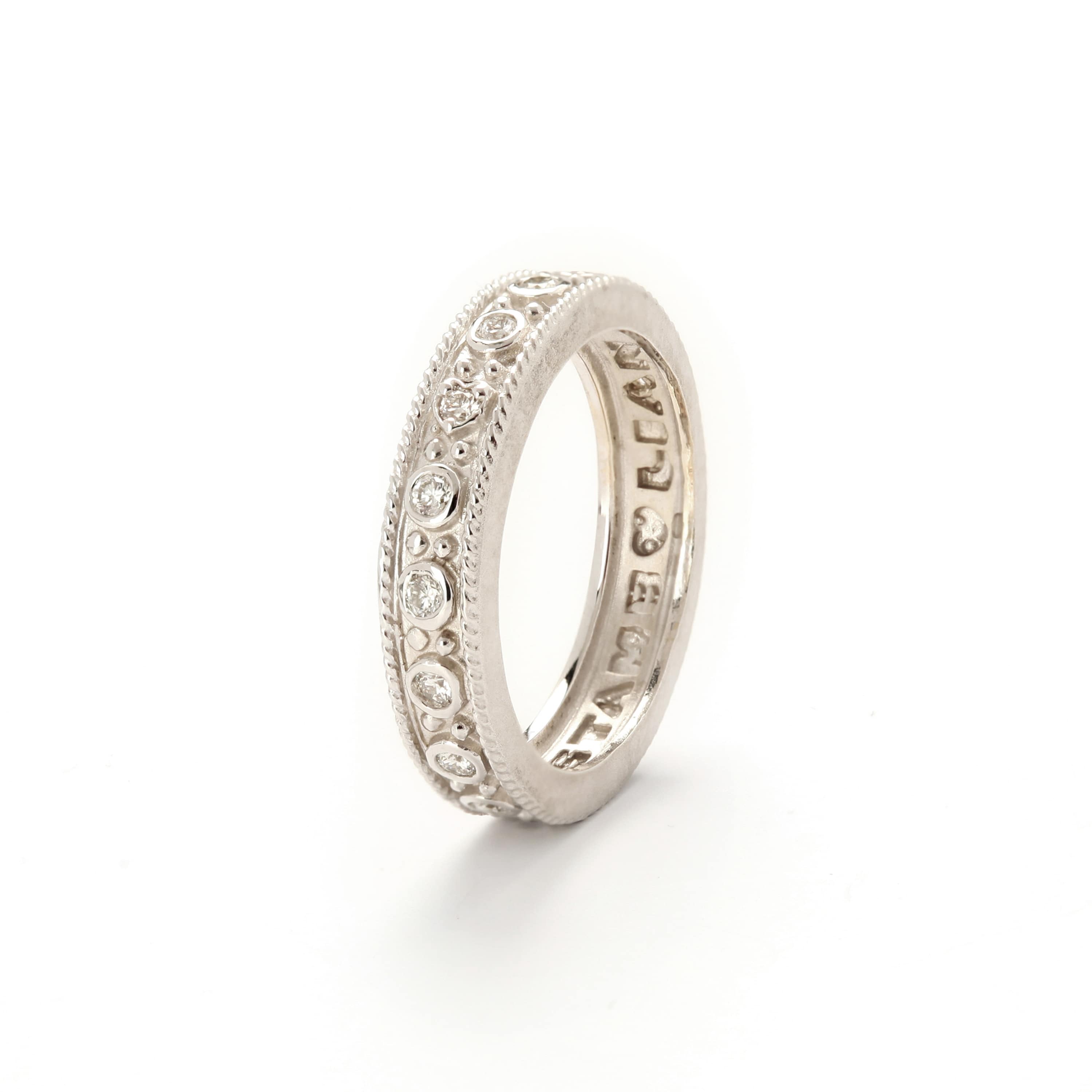 Stambolian 18K White Gold Bezel-Set Diamond Stackable Band Ring