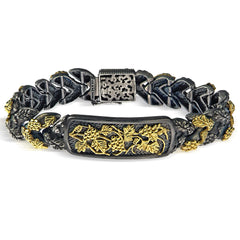 NAPA VALLEY AGED SILVER 18K GOLD GRAPE VINE LINK BRACELET