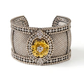 Organza Aged Silver Diamond Floral Cuff