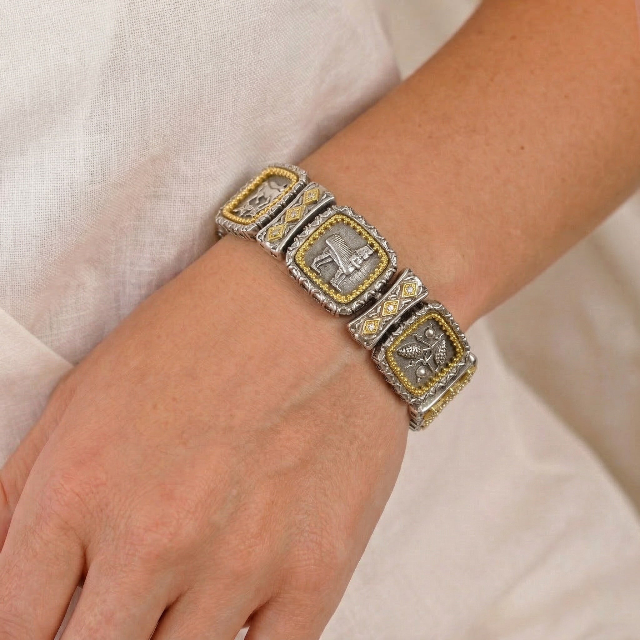 Stambolian Erebuni Aged Silver and 18K Gold Diamond Bracelet Front View
