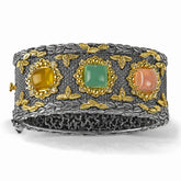 HAYASTAN ARMENIA AGED SILVER 18K GOLD CHALCEDONY CUFF BANGLE