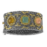 HAYASTAN ARMENIA AGED SILVER 18K GOLD CHALCEDONY CUFF BANGLE