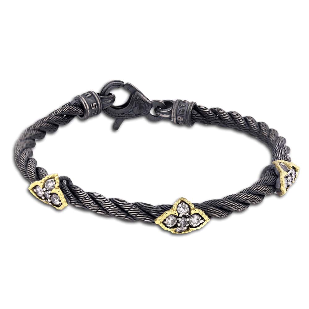 AGED SILVER 18K GOLD DIAMOND CABLE BRACELET - Stambolian | House of Jewels