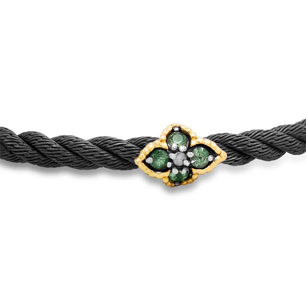 AGED SILVER 18K GOLD GREEN SAPPHIRE CABLE BRACELET - Stambolian | House of Jewels