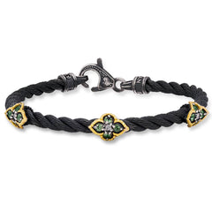 AGED SILVER 18K GOLD GREEN SAPPHIRE CABLE BRACELET - Stambolian | House of Jewels