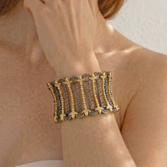 Stambolian Cleopatra Aged Silver and 18K Gold Diamond Cuff Bangle Studio Shot