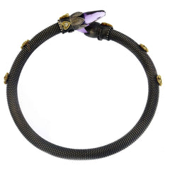 AGED SILVER 18K GOLD DIAMOND AMETHYST CROSSOVER BRACELET - Stambolian | House of Jewels