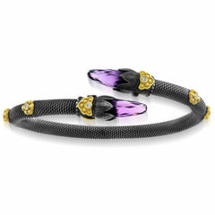 AGED SILVER 18K GOLD DIAMOND AMETHYST CROSSOVER BRACELET - Stambolian | House of Jewels