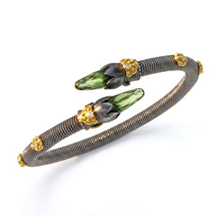 Aged Silver & 18K Gold Green Amethyst Crossover Bracelet