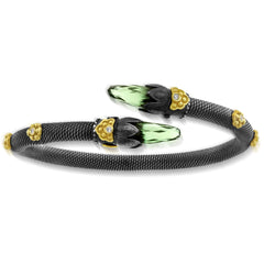 AGED SILVER 18K GOLD DIAMOND GREEN AMETHYST CROSSOVER BRACELET - Stambolian | House of Jewels