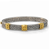 Aged Silver & 18K Gold Textured Bangle Bracelet
