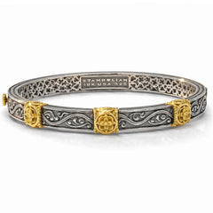 Aged Silver & 18K Gold Textured Bangle Bracelet