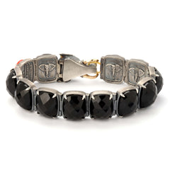 ELEPHANT AGED SILVER 18K GOLD ONYX CORAL UNISEX BRACELET
