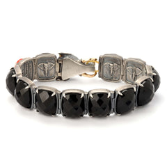 Stambolian Elephant Head Aged Silver 18K Gold Bracelet with Onyx and Coral Beads