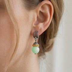 Stambolian Beginnings Aged Silver 18K Gold Chrysoprase Diamond Drop Earrings