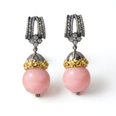Aged Silver & 18K Gold Pink Opal Diamond Drop Earrings