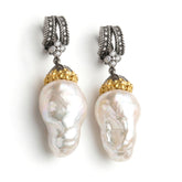 Beginnings Aged Silver 18K Gold Diamond Baroque Pearl Earrings