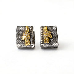 Aged Silver & 18K Gold Diamond Huggie Earrings