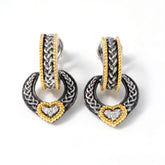Beginnings Aged Silver 18K Gold Diamond Heart Drop Earrings