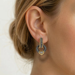 Stambolian Beginnings Aged Silver 18K Gold Diamond Heart Drop Earrings