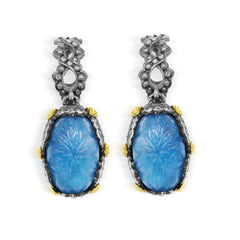 Stambolian Beginnings Aged Silver 18K Gold Aquamarine Earrings Front View