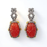 Aged Silver & 18K Gold Carved Carnelian Drop Earrings