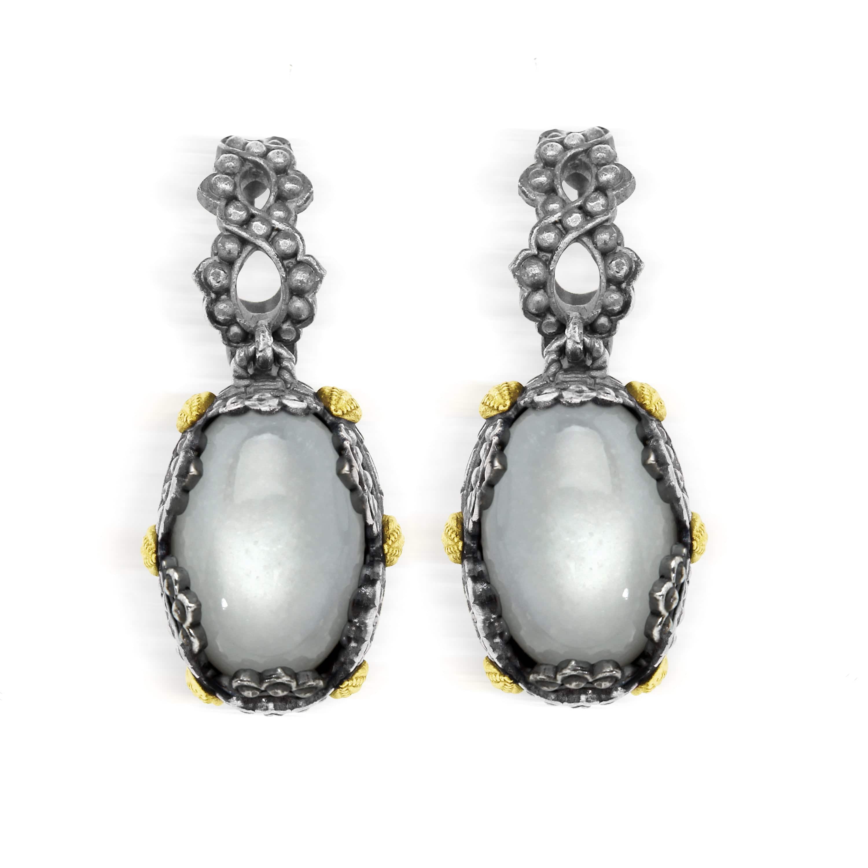 AGED SILVER 18K GOLD MOONSTONE DROP EARRINGS - Stambolian | House of Jewels