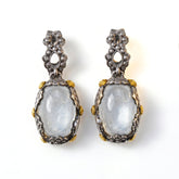 Aged Silver & 18K Gold Grey Moonstone Drop Earrings