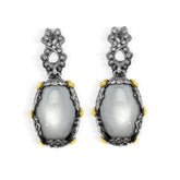 Stambolian Aged Silver 18K Gold Grey Moonstone Drop Earrings Front View on White Background