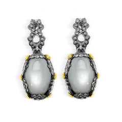 AGED SILVER 18K GOLD MOONSTONE DROP EARRINGS - Stambolian | House of Jewels