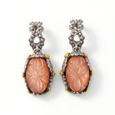 Aged Silver & 18K Gold Carved Peach Moonstone Earrings