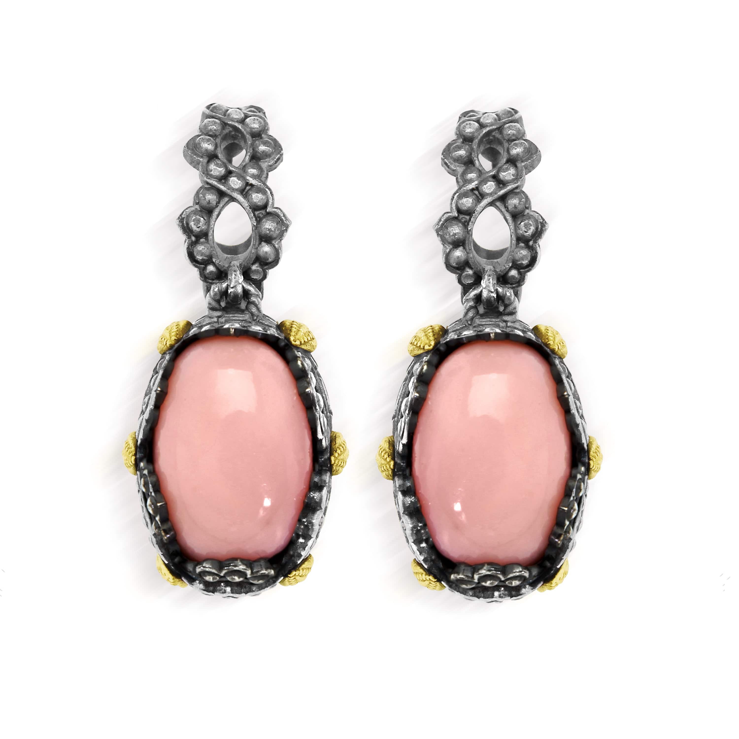 AGED SILVER 18K GOLD PINK PERUVIAN OPAL EARRINGS - Stambolian | House of Jewels