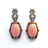 Aged Silver & 18K Gold Pink Peruvian Opal Earrings