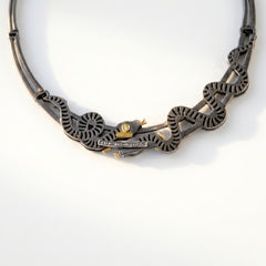 Serpentine Aged Silver Gold Sapphire Diamond Choker