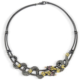 SERPENTINE AGED SILVER 18K GOLD DIAMONDS PINK SAPPHIRES CHOKER NECKLACE