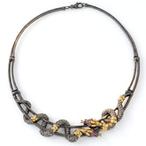 Serpentine Aged Silver Gold Sapphire Diamond Choker