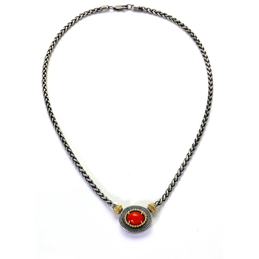 SARDINIAN CORAL AGED SILVER 18K GOLD PENDANT NECKLACE - Stambolian | House of Jewels