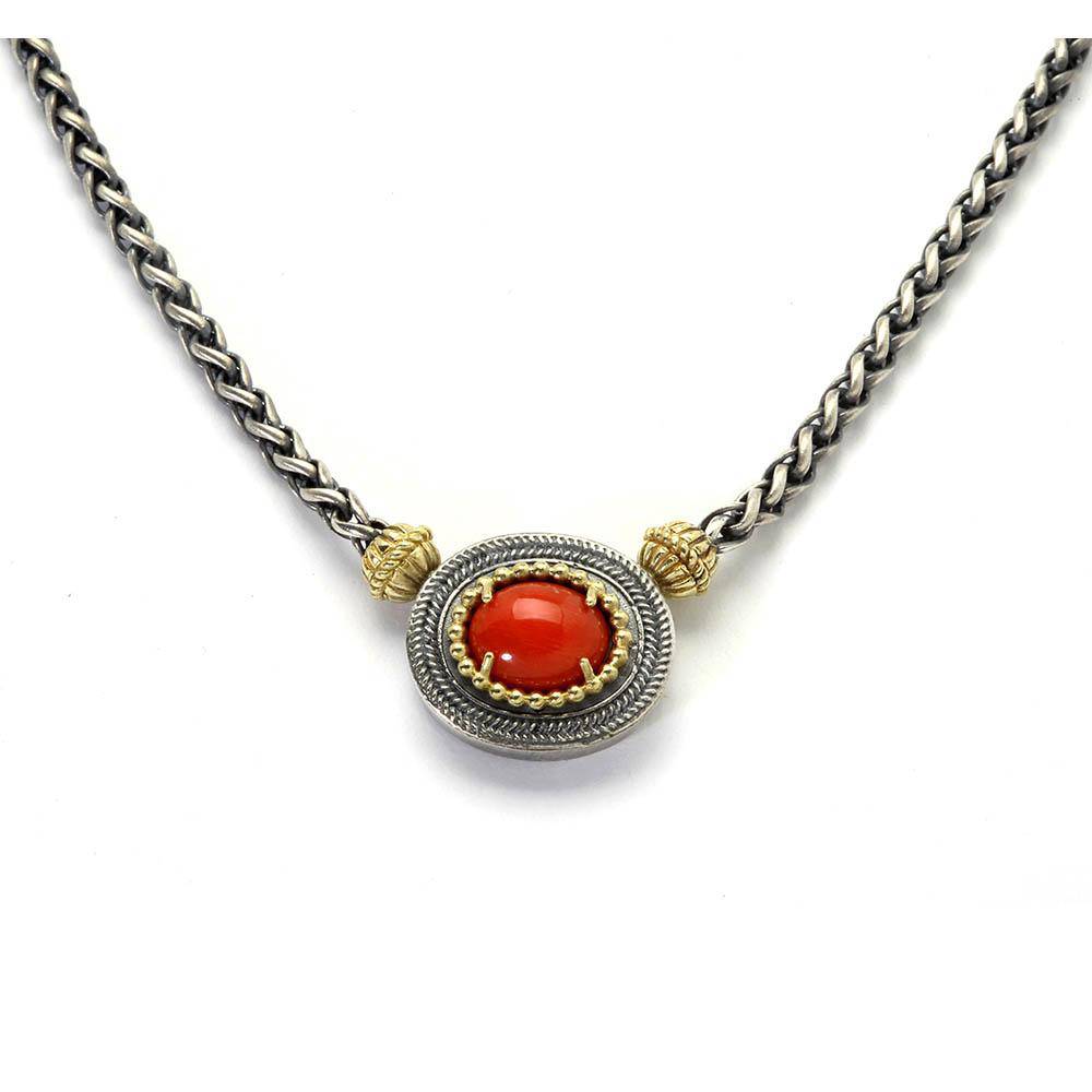 SARDINIAN CORAL AGED SILVER 18K GOLD PENDANT NECKLACE - Stambolian | House of Jewels