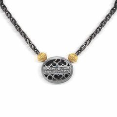 Stambolian Beginnings Aged Silver 18K Gold Pendant with Sleeping Beauty Turquoise Close-Up