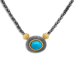 Stambolian Beginnings Aged Silver 18K Gold Pendant with Sleeping Beauty Turquoise Close-Up
