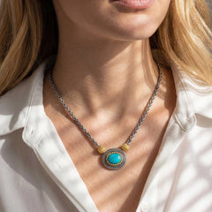 Stambolian Beginnings Aged Silver 18K Gold Pendant with Sleeping Beauty Turquoise Close-Up