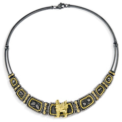 EREBUNI AGED SILVER 18K GOLD DIAMOND CHOKER NECKLACE