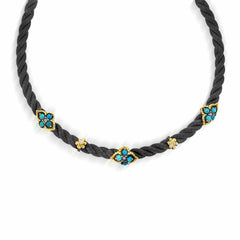 AGED SILVER 18K GOLD TURQUOISE DIAMOND CABLE CHOKER NECKLACE - Stambolian | House of Jewels