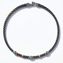 Aged Silver & 18K Gold Turquoise Diamond Cable Choker