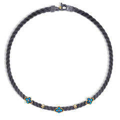 AGED SILVER 18K GOLD TURQUOISE DIAMOND CABLE CHOKER NECKLACE - Stambolian | House of Jewels